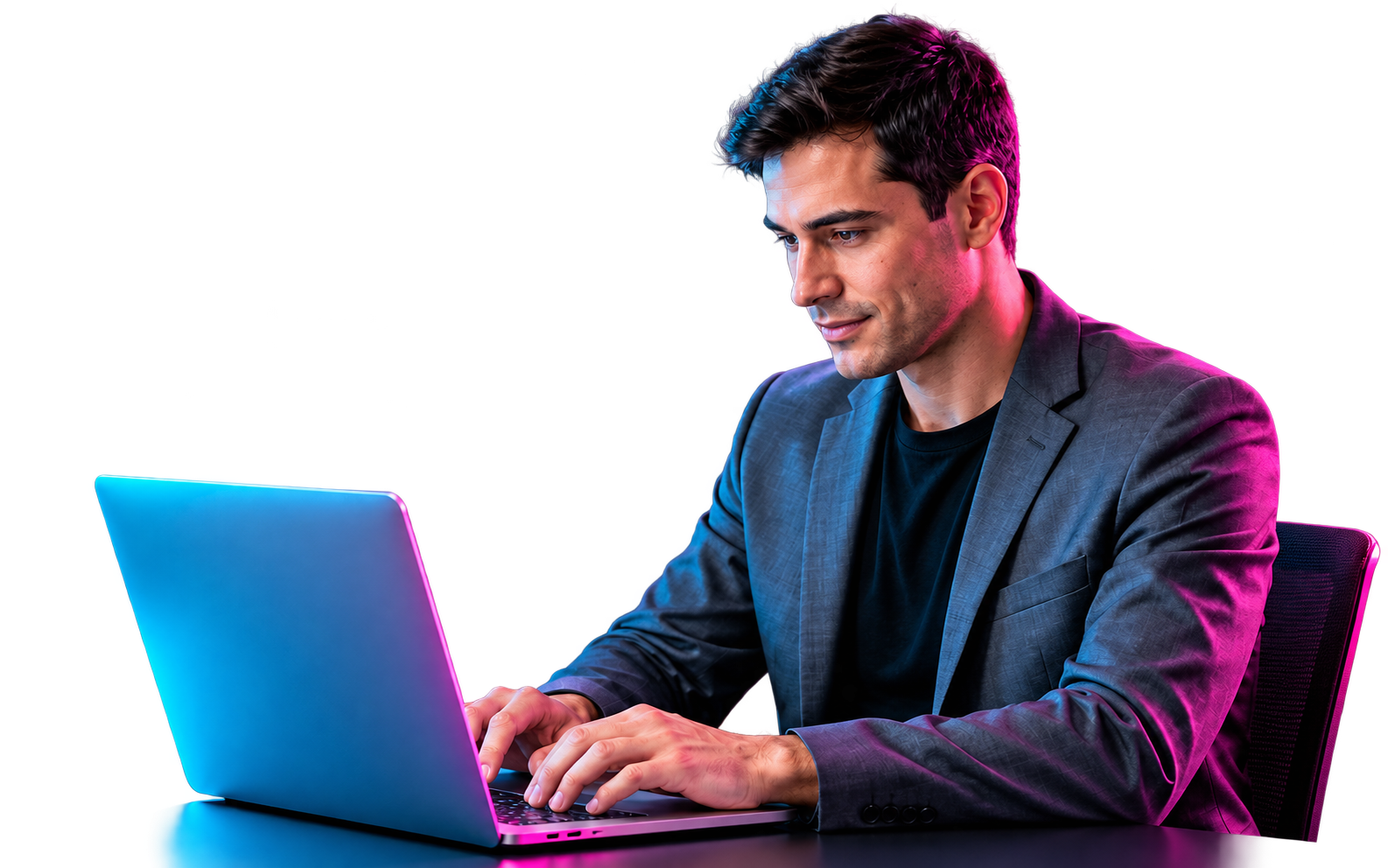 Web and AI specialist working on a laptop